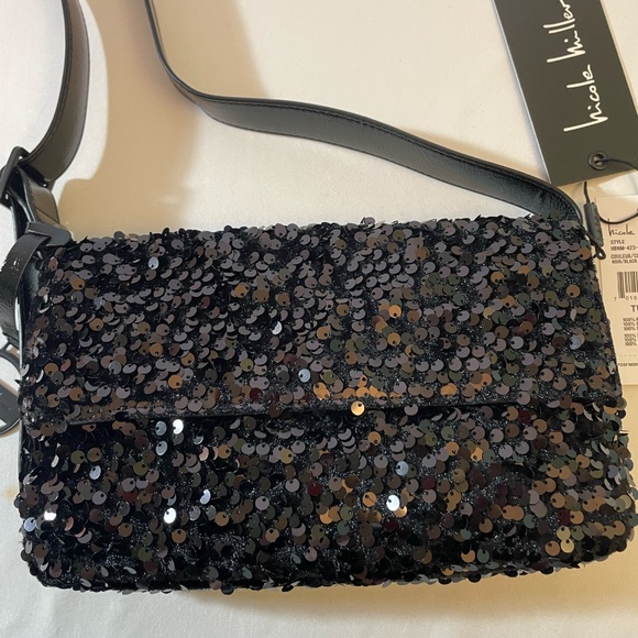 Shoulder Bag Purse Gold Sequins Faux Leather Nicole Miller Mini Holiday Party - Picture 2 of 3